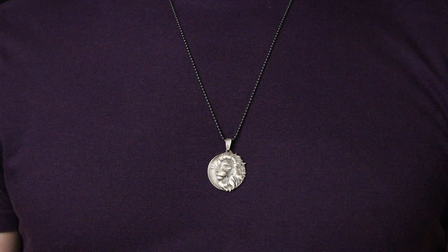 925 Sterling Silver Regal Lion Medallion Necklace | Bold Majestic Lion Medallion Necklace