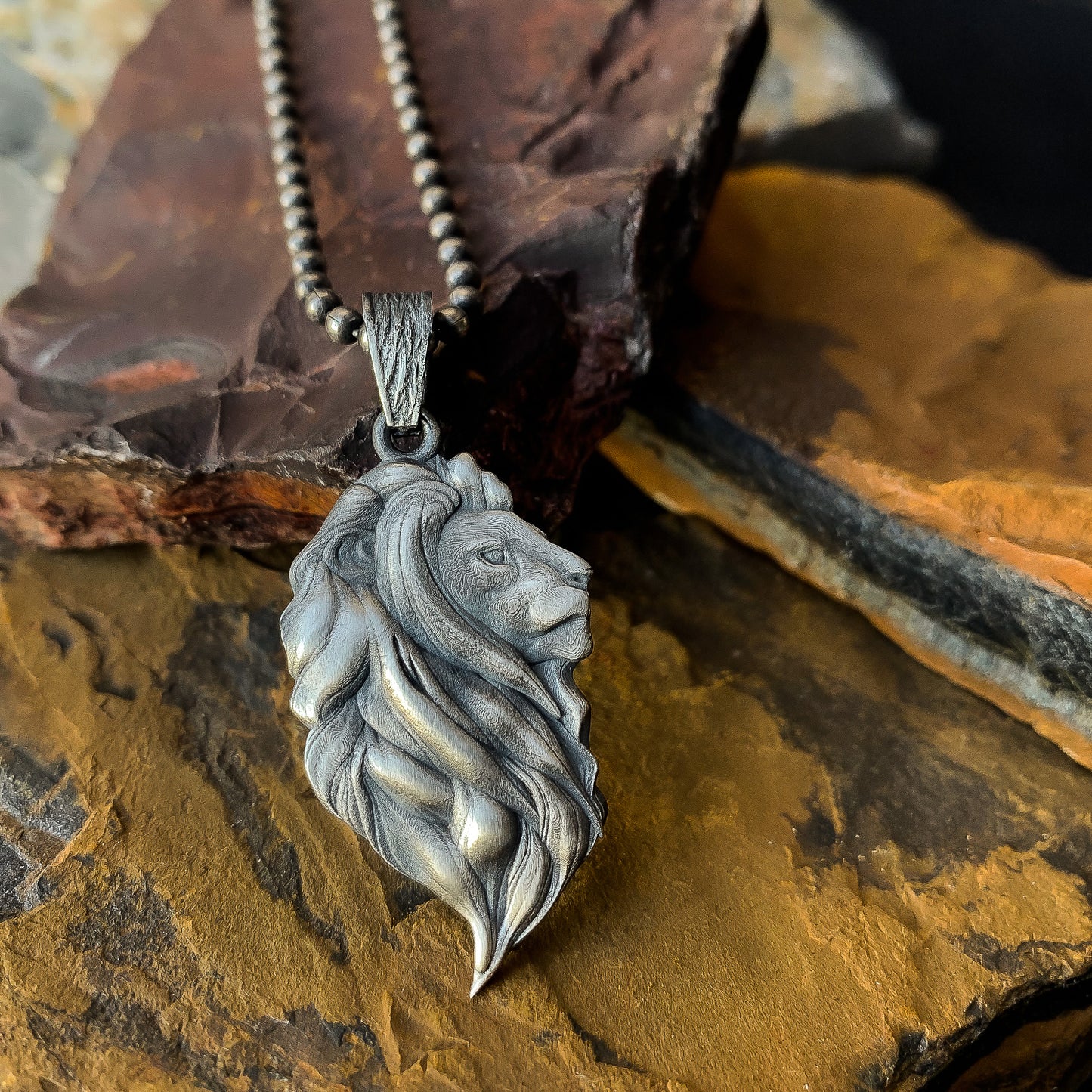 925K Silver Lion Men Necklace, Handmade Animal Pendant