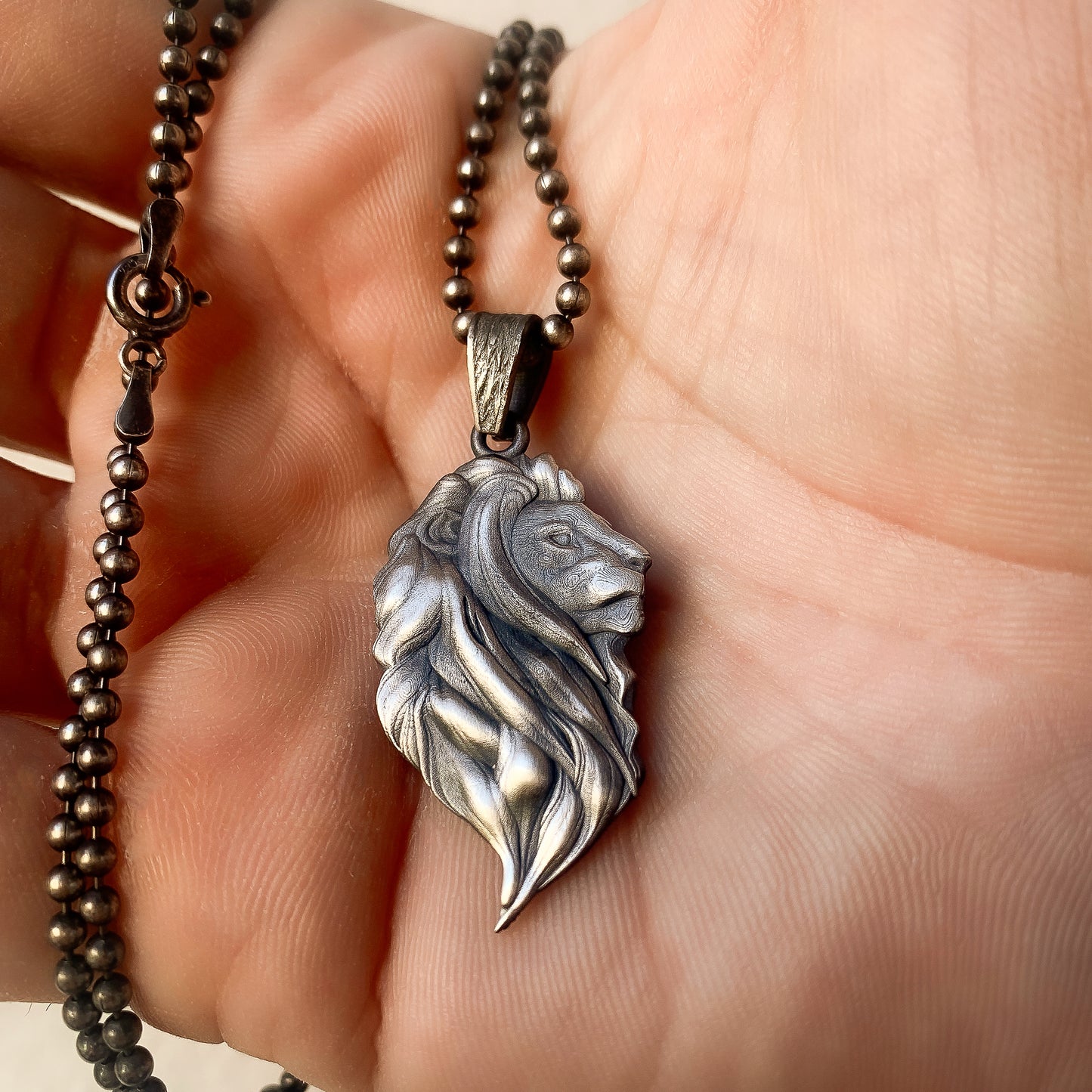 925K Silver Lion Men Necklace, Handmade Animal Pendant