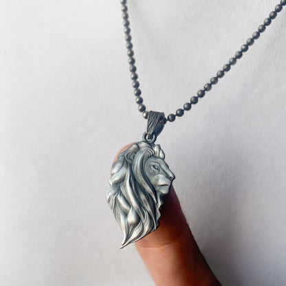 925K Silver Lion Men Necklace, Handmade Animal Pendant