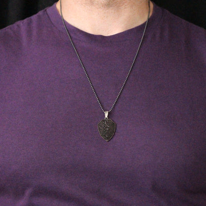 925K Silver Shield Men Necklace, Black Stone Men Pendant