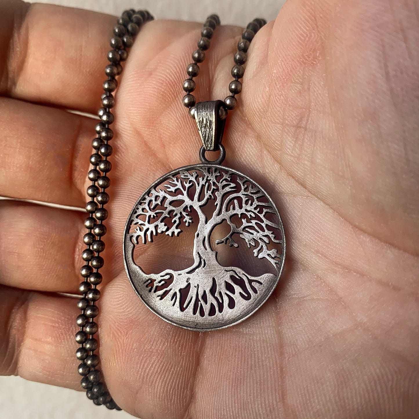 925K Silver Tree of Life Necklace, Rustic Tree of Life Pendant