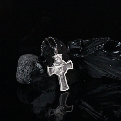 925K Sterling Silver Cross with Jesus Face Necklace | INRI Religious Necklace for Christian Men