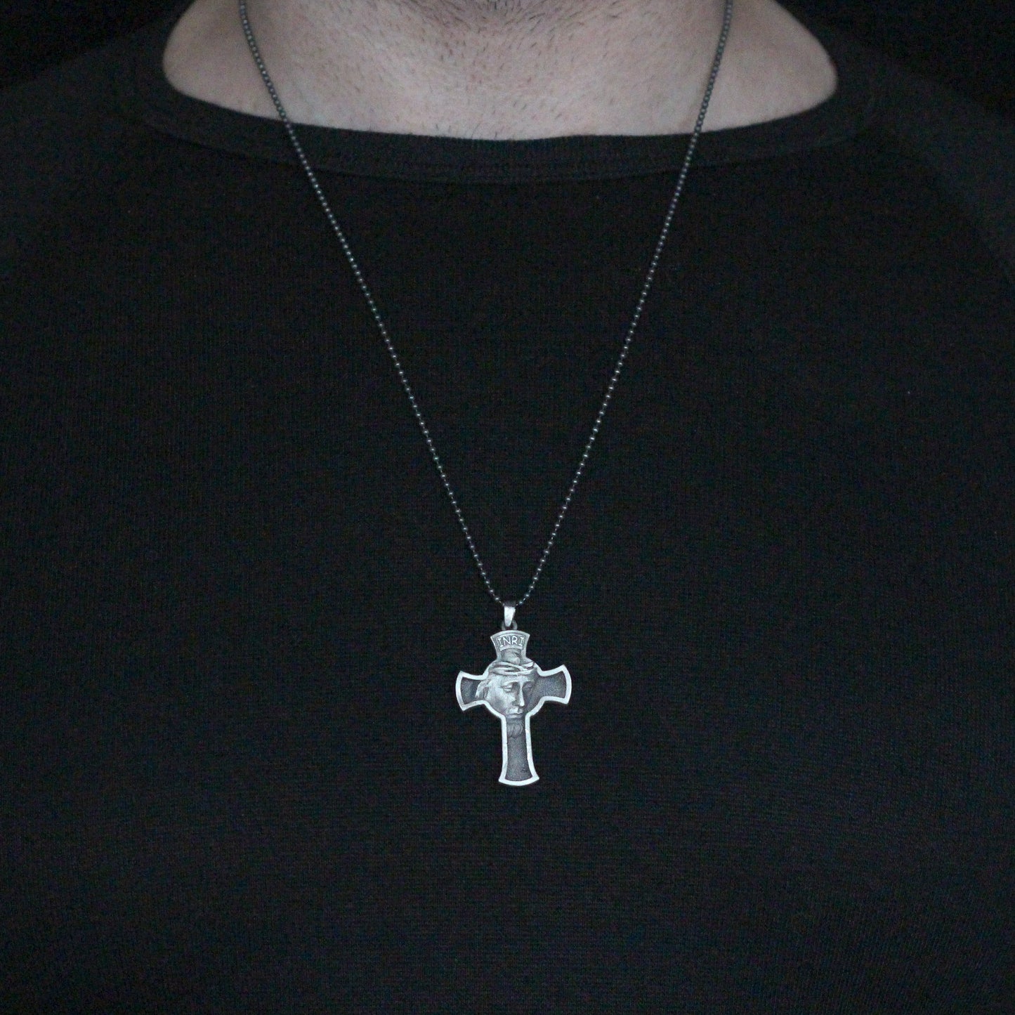 925K Sterling Silver Cross with Jesus Face Necklace | INRI Religious Necklace for Christian Men