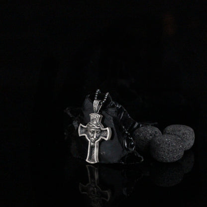 925K Sterling Silver Cross with Jesus Face Necklace | INRI Religious Necklace for Christian Men