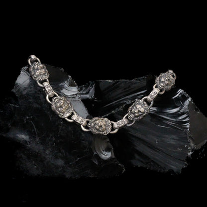 925K Sterling Silver Men's Chain Bracelet with Lion Head Motifs | Strength and Elegance Combined Jewelry