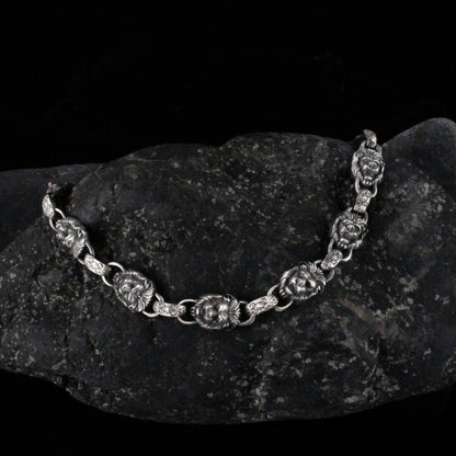 925K Sterling Silver Men's Chain Bracelet with Lion Head Motifs | Strength and Elegance Combined Jewelry