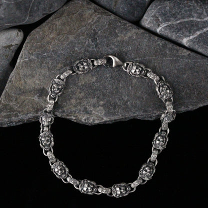 925K Sterling Silver Men's Chain Bracelet with Lion Head Motifs | Strength and Elegance Combined Jewelry