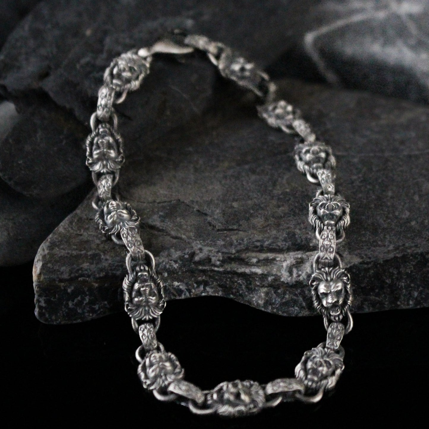 925K Sterling Silver Men's Chain Bracelet with Lion Head Motifs | Strength and Elegance Combined Jewelry