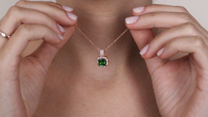 Cushion Cut CZ Emerald Pendant | Halo Necklace | Gift for Her