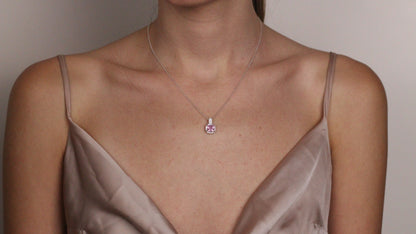 Cushion Cut CZ Pink Sapphire Pendant | Halo Necklace Gift for Her