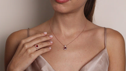 Cushion Cut CZ Ruby Pendant | Halo Necklace Gift for Her