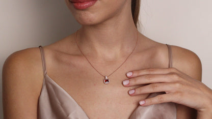 Cushion Cut CZ Ruby Pendant | Halo Necklace Gift for Her