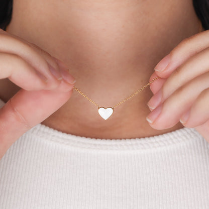 CHER 14K Gold White Heart Necklace