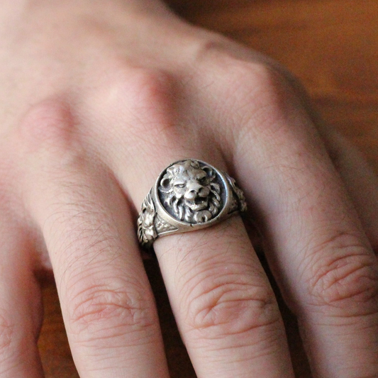 Lion Handmade Sterling Silver Men Ring, Animal Ring, Wild Animal Ring