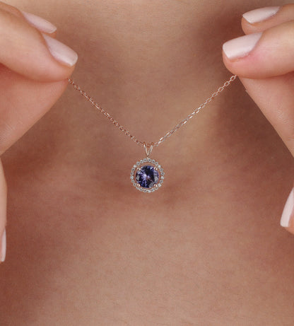 TANYA Natural Tanzanite Necklace | 925K Silver & Gold Options with Zircon or Diamond Halo Necklace