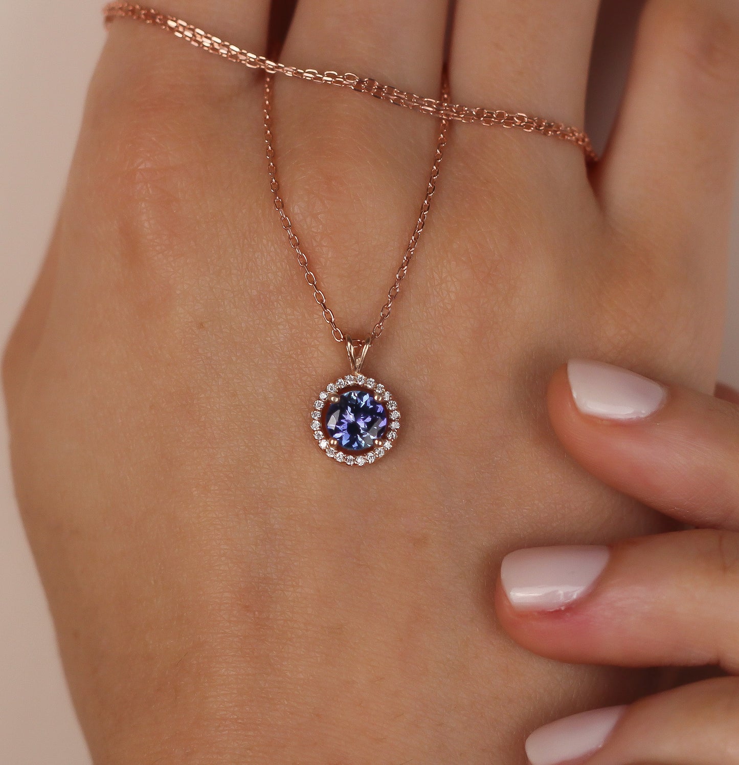 TANYA Natural Tanzanite Necklace | 925K Silver & Gold Options with Zircon or Diamond Halo Necklace