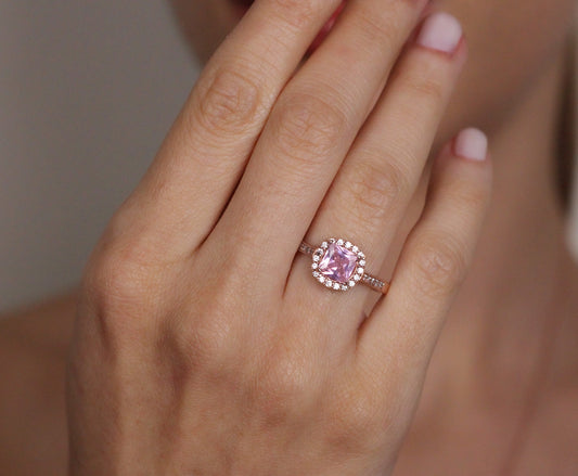 Pink Sapphire Romantic Promise Ring | Solid Silver & Gold Princess Cut Engagement Ring