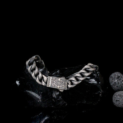 Men’s Thick Chain Bracelet in Sterling Silver | Engraved Gothic Biker Jewelry for Men