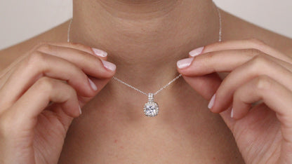 Natural London CZ Diamond Pendant | Cushion Cut Halo CZ Diamond Necklace | Delicate Wedding Pendant