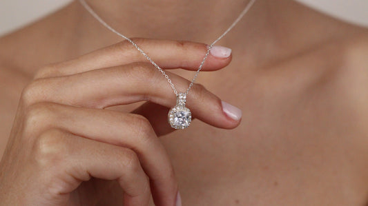 Natural London CZ Diamond Pendant | Cushion Cut Halo CZ Diamond Necklace | Delicate Wedding Pendant