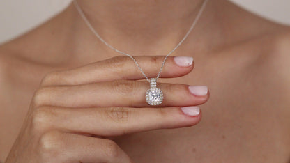 Natural London CZ Diamond Pendant | Cushion Cut Halo CZ Diamond Necklace | Delicate Wedding Pendant