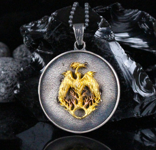 Phoenix Fire Bird Necklace in Sterling Silver | Mythological Spiritual Pendant