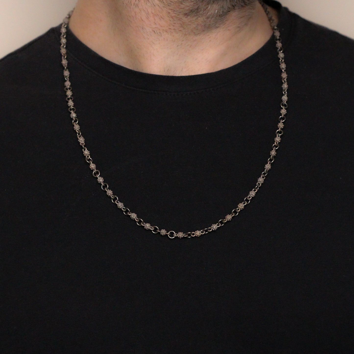 Sterling Silver Beaded Chain Necklace | Unique Link Chain Jewelry for Men