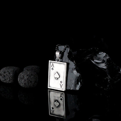 Ace of Spades Pendant Necklace in 925K Sterling Silver | Poker Card Ace Necklace