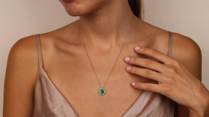 AKILINA 14K Solid Gold Natural Emerald Necklace | Luxury Green Gemstone Jewelry