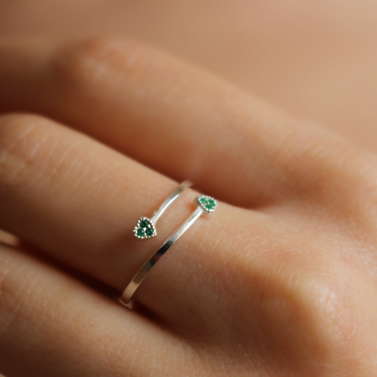 ALEX Solid Gold Double Two Heart Emerald Ring | Adjustable Emerald Hearts Ring for Women