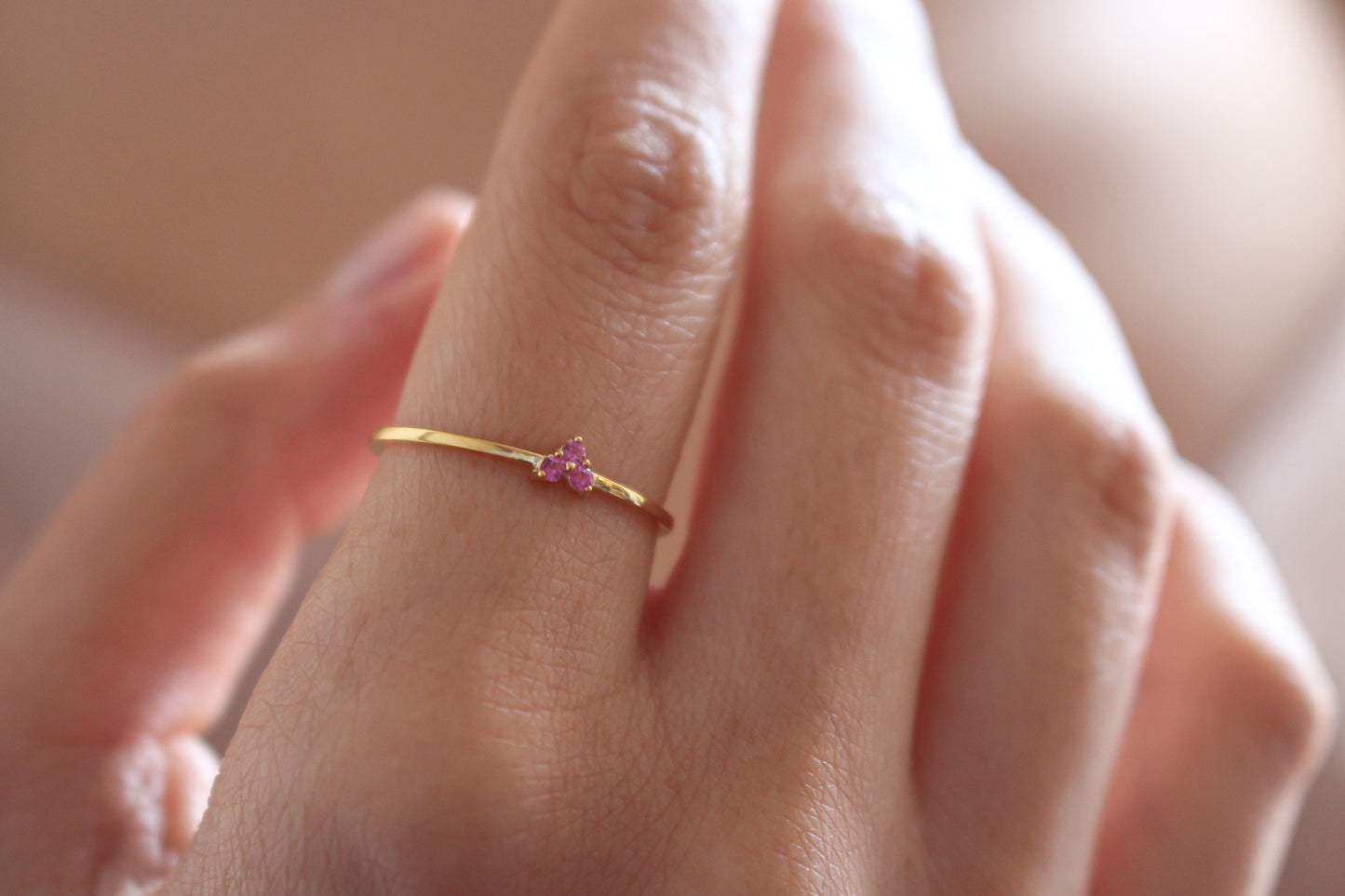 AMORE Dainty Pink Sapphire Heart Ring | 925K Sterling Silver or Solid Gold Promise Ring