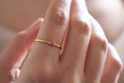 AMORE Dainty Pink Sapphire Heart Ring | 925K Sterling Silver or Solid Gold Promise Ring