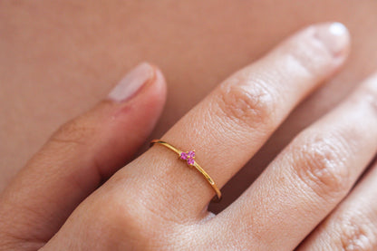 AMORE Dainty Pink Sapphire Heart Ring | 925K Sterling Silver or Solid Gold Promise Ring