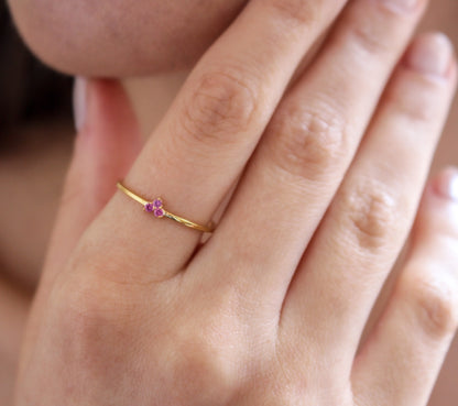 AMORE Dainty Pink Sapphire Heart Ring | 925K Sterling Silver or Solid Gold Promise Ring