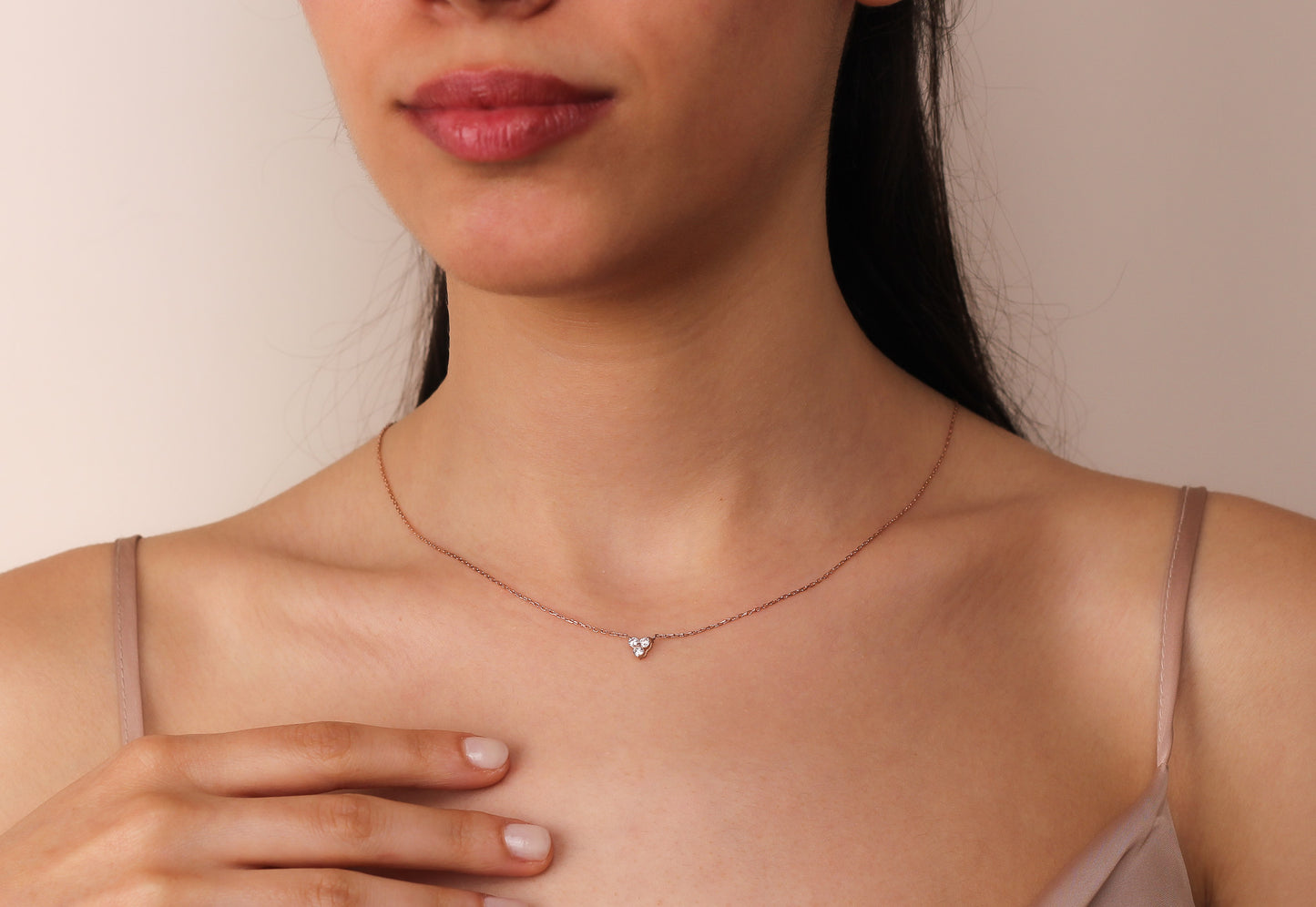 ANDREA Timeless Diamond Trio Necklace | Three-Stone Pendant in 8K & 14K Gold