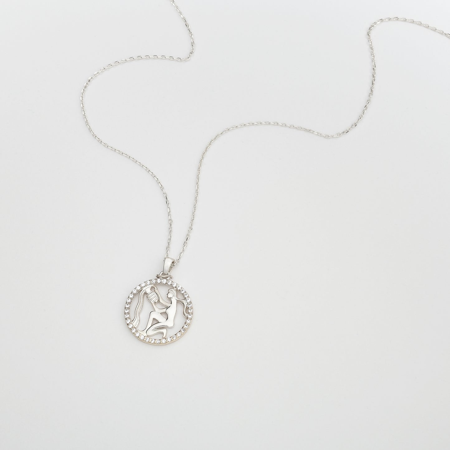 AQUARIUS Zodiac Necklace | Zodiac Gold & Silver Pendant with Diamond or Zircon Halo