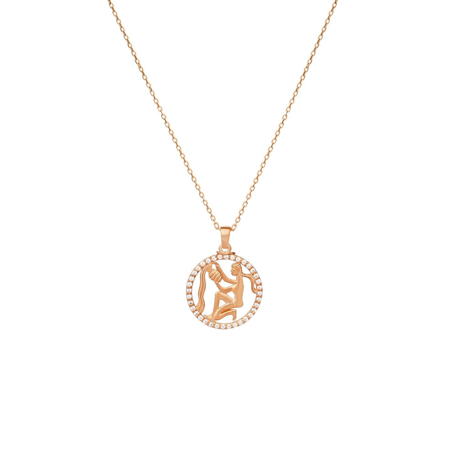 AQUARIUS Zodiac Necklace | Zodiac Gold & Silver Pendant with Diamond or Zircon Halo