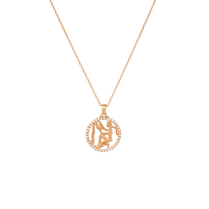 AQUARIUS Zodiac Necklace | Zodiac Gold & Silver Pendant with Diamond or Zircon Halo