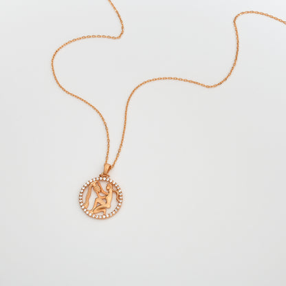 AQUARIUS Zodiac Necklace | Zodiac Gold & Silver Pendant with Diamond or Zircon Halo