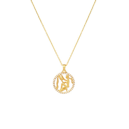 AQUARIUS Zodiac Necklace | Zodiac Gold & Silver Pendant with Diamond or Zircon Halo