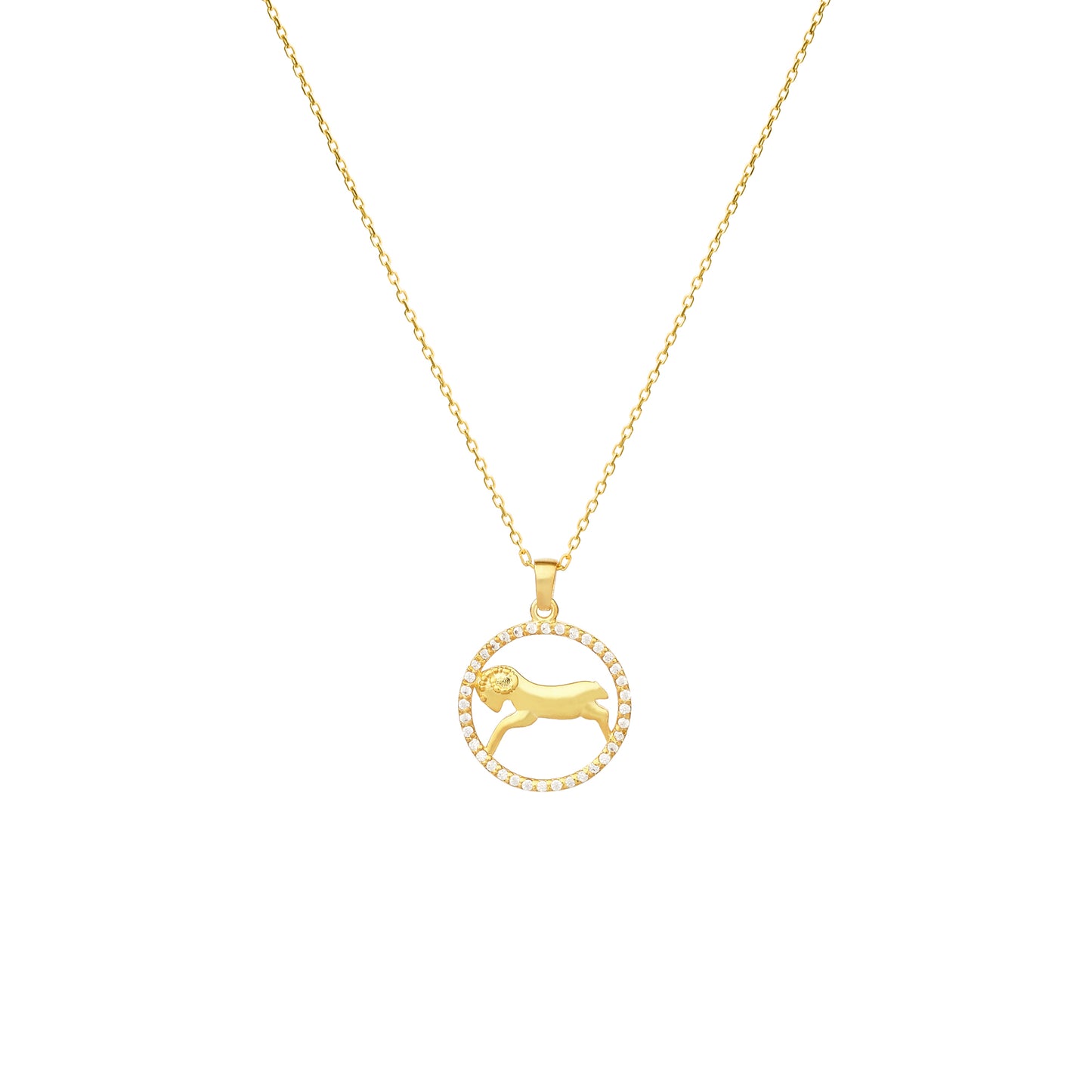 Aries Zodiac Necklace | 925K Silver & Gold Options with Zircon or Diamond Halo Necklace