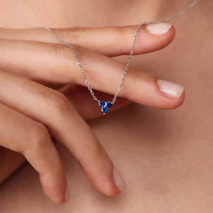 BILLIE Blue Sapphire Trio Necklace | 8K & 14K Gold Three-Stone Pendant