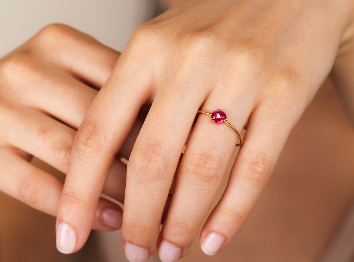 BLAKE Elegant Ruby Flower Cluster Ring with Central Zircon or Diamond | Available in 8K or 14K Solid Gold