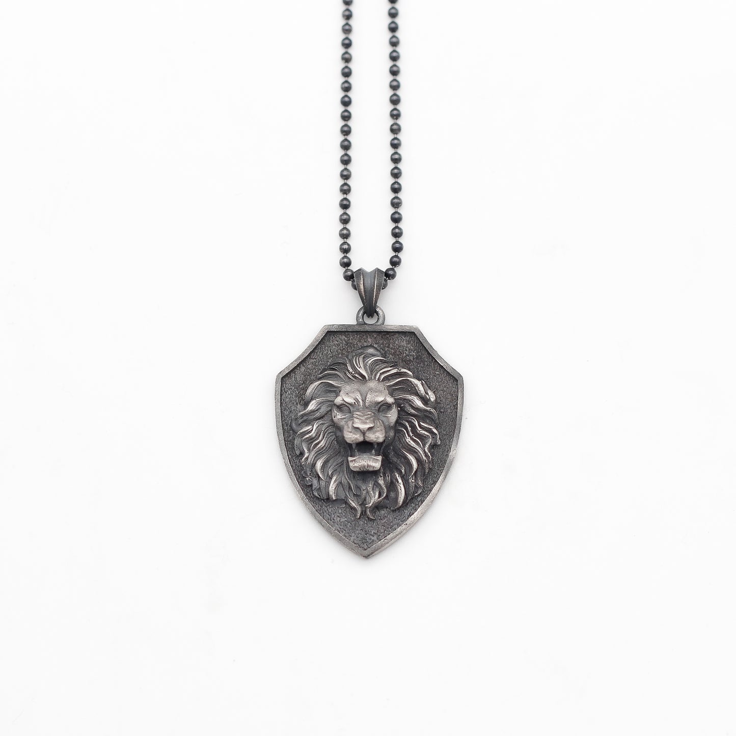 Bold Lion Shield Necklace in 925K Sterling Silver | Handcrafted Silver Lion Medallion Necklace