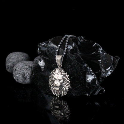 Bold Roaring Lion Necklace in Sterling Silver | Majestic Design Pendant Necklace for Men