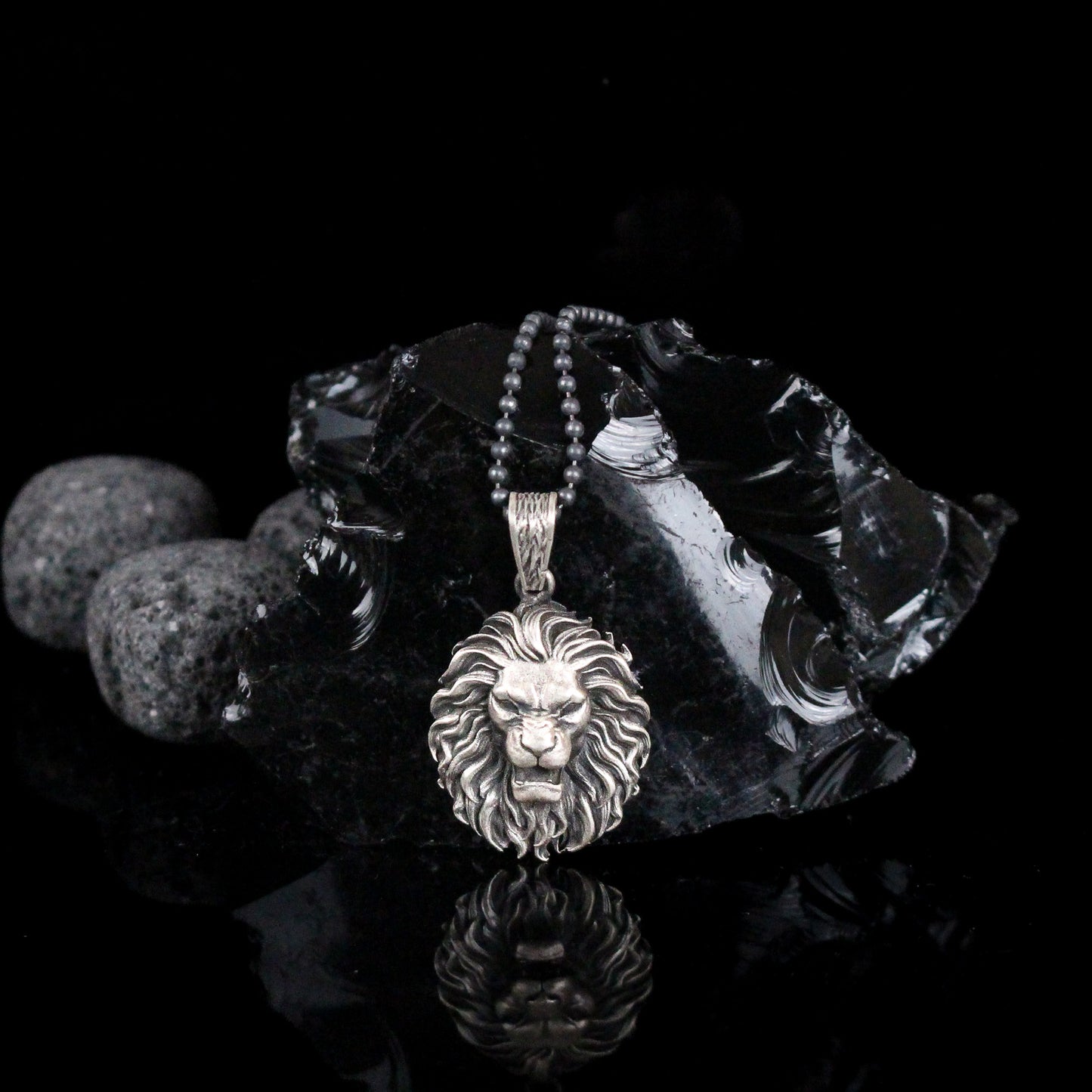 Bold Roaring Lion Necklace in Sterling Silver | Majestic Design Pendant Necklace for Men