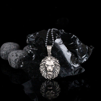 Bold Roaring Lion Necklace in Sterling Silver | Majestic Design Pendant Necklace for Men