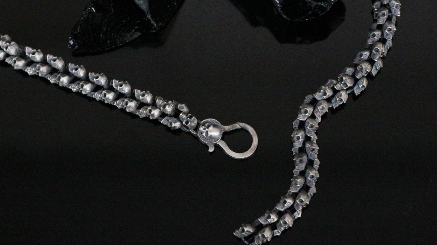 Bold Skull Chain Necklace in 925 Sterling Silver | Edgy and Unique Gothic Necklace for Men