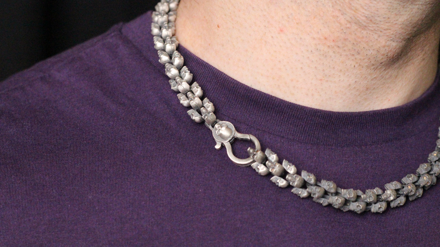 Bold Skull Chain Necklace in 925 Sterling Silver | Edgy and Unique Gothic Necklace for Men